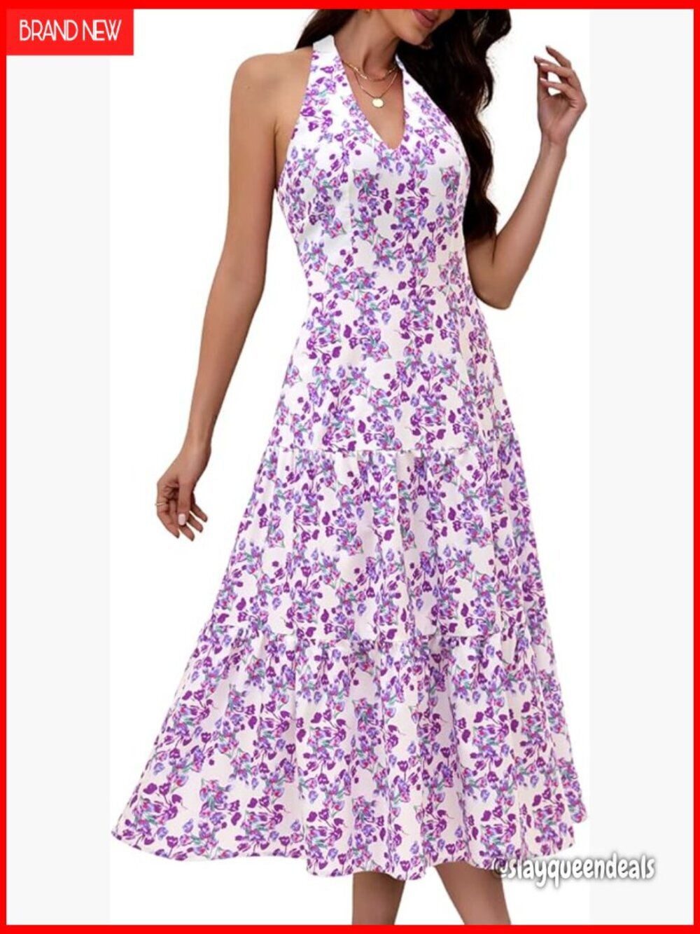 Floral Maxi Dress Halter A-line Tiered Boho Summer Casual Vacation
